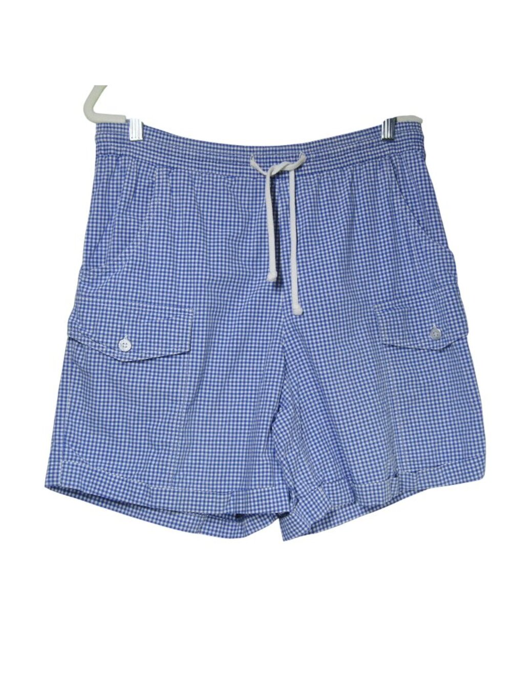VTG GINGHAM Rockabilly Retro Beachy Coastal Blue Cottagecore Cargo Shorts M